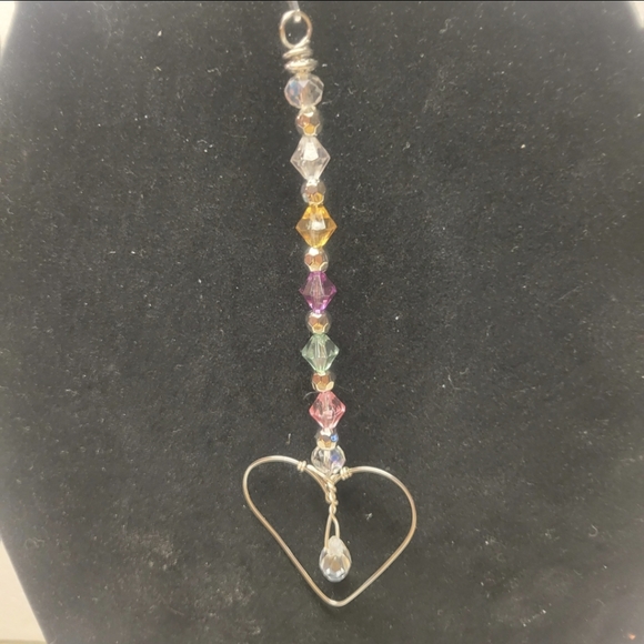 Silver and Different Colored Crystal Bicone Bead Suncatcher with Heart - Picture 1 of 7